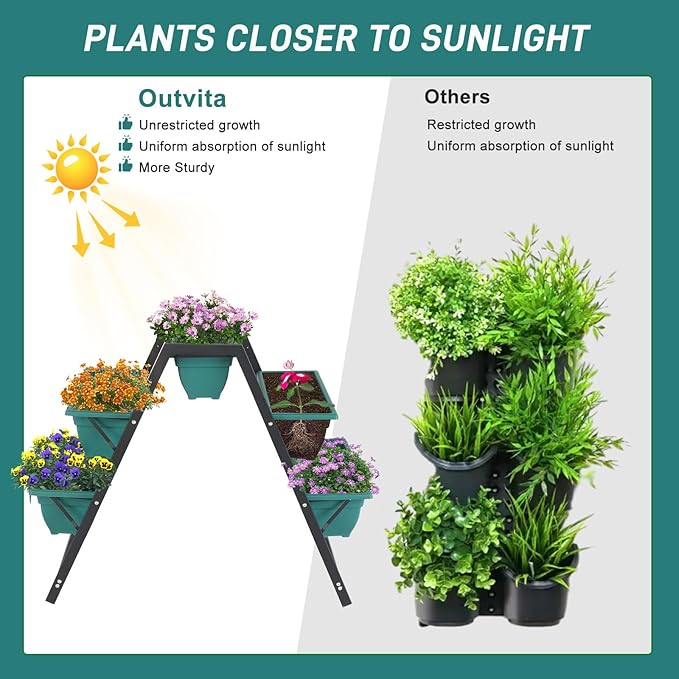 Outvita Green Raised Garden Planter Bed, Tiered Planter Stand with 5 Boxes, Vertical Raised Garden Bed for Herbs, Flowers, Vegetables in Patio Balcony Indoor Outdoor Outvita