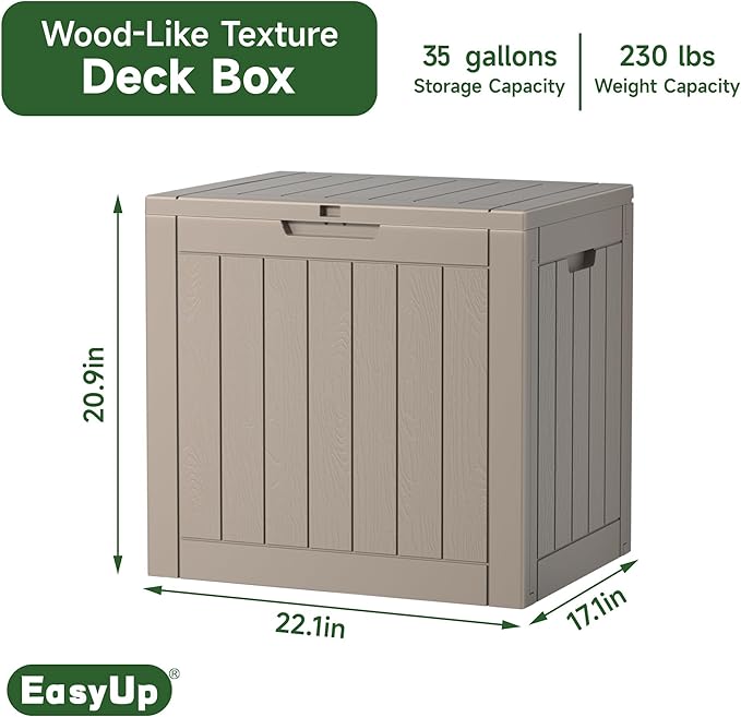 EasyUp 35 Gallon Resin Deck Box Waterproof, UV Resistant Outdoor Storage Box for Delivery, Patio, Garden, and Porch,Striped Gray EASYUP