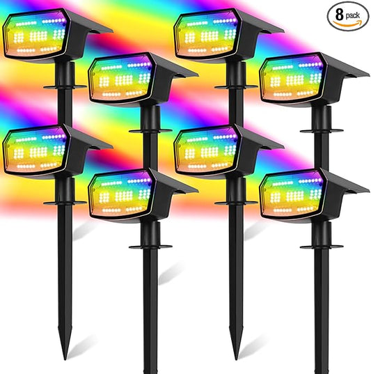 Sucolite 8-Pack Solar Spot Lights Outdoor Waterproof IP65, 3 Lighting Modes 2-in-1 Solar Landscape Spotlights for Yard, 59 LED Solar Powered Wall Lights for Garden Pathway Driveway Walkway, Multicolor Sucolite