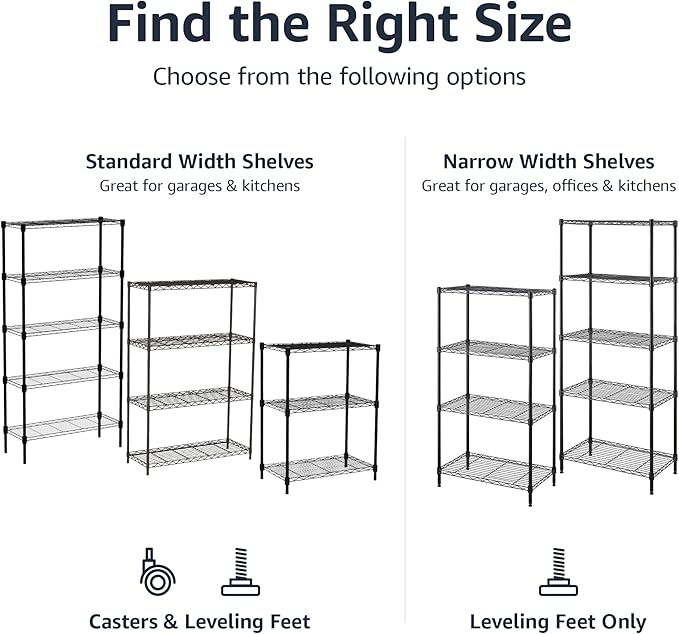 Amazon Basics 4-Shelf Adjustable Heavy Duty Steel Wire Rack Storage Shelving, Sturdy Garage Shelving, 350 lbs Capacity Per Shelf, Easy No-Tool Assembly, 36" x 14" x 54", Black | Heavy Duty, Adjustable, for Kitchen, Garage, Storage, Shelving Organizer AmazonBasics