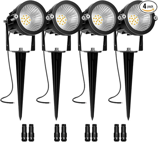 Low Voltage Landscape Lights, 10W 12/24V 2700K Warm White Landscape Lighting, IP65 Waterproof Outdoor LED Spotlight for Garden Yard Tree, 4 Pack with Connectors REEGOLD