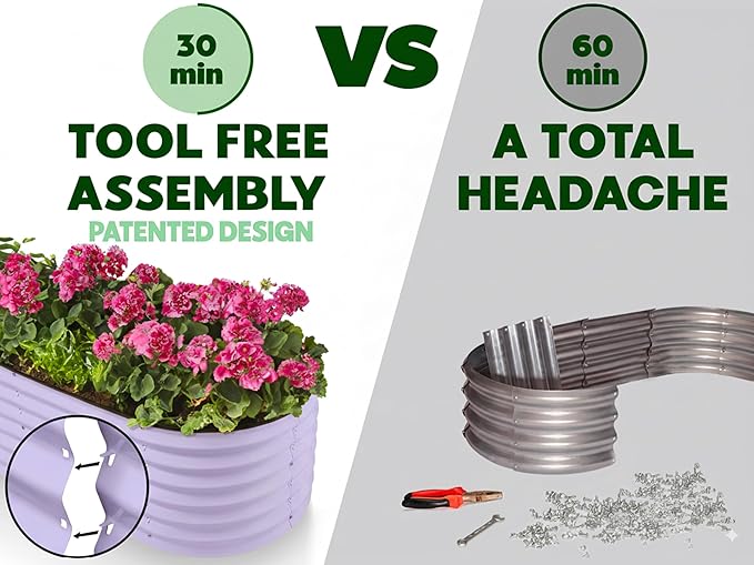 9-in-1 Galvanized Steel Raised Garden Bed // 8×2×1.5 ft Modular Planter for Gardening, Vegetables, Flowers // 18" Tall Metal Raised Garden Beds Outdoor (Lavender) // Patented Design Planter Box PlantPlot