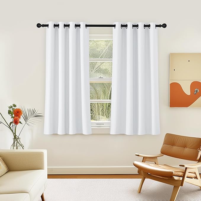 NICETOWN Room Darkening Short Curtain 54 inches Long for Living Room, Grommet Sound Reducing Thermal Insulated Curtains for Bedroom Nursery Window, 46W x 54L, 1 Piece, White NICETOWN