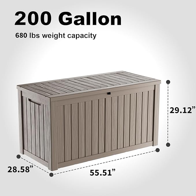 DRATO 200 Gallon Deck Box, Waterproof Resin Large Outdoor Storgae Box for Patio Furniture, Patio Cushions, Gardening Tools, Pool Supplies, Lockable（Gray，200 Gallon） DRATOprovidesawarmandcozy