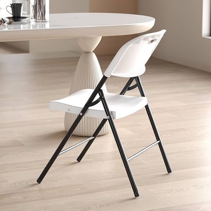 Nazhura 350 Weight Limit Heavy Duty Plastic Folding Chair with Reinfoced Steel Frame for Indoor and Outdoor, Wedding, Party, Restaurant, Meeting Room, Patio and Garden (White, 4 Pack) NazhuraGoodCompanionAtHome