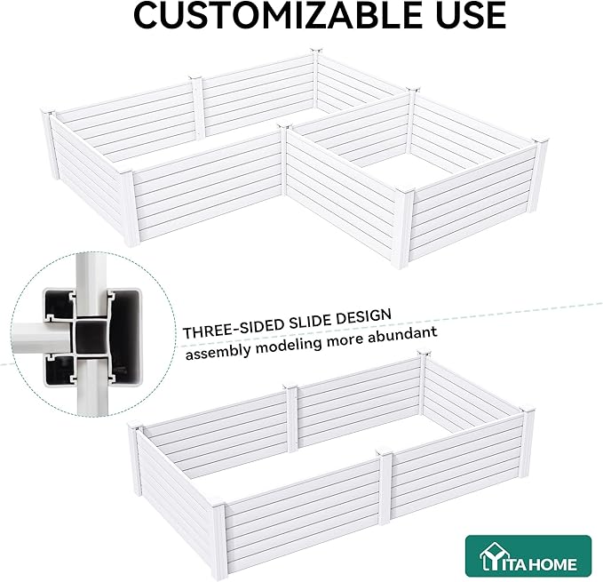 YITAHOME 4x4x2 FT Plastic Raised Garden Bed Kit, Large Outdoor Above Ground Planter Box with Growth Grid for Plants, Vegetables, and Flowers, Easy Installation, White YITAHOME