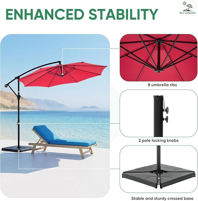 NEWBULIG 10FT Patio Umbrella, Offset Cantilever Outdoor Patio Table Umbrella, UV Protection, Fade Resistant Fabric, Easy Tilt Adjustment for Pool, Deck, Garden, Backyard NEWBULIG