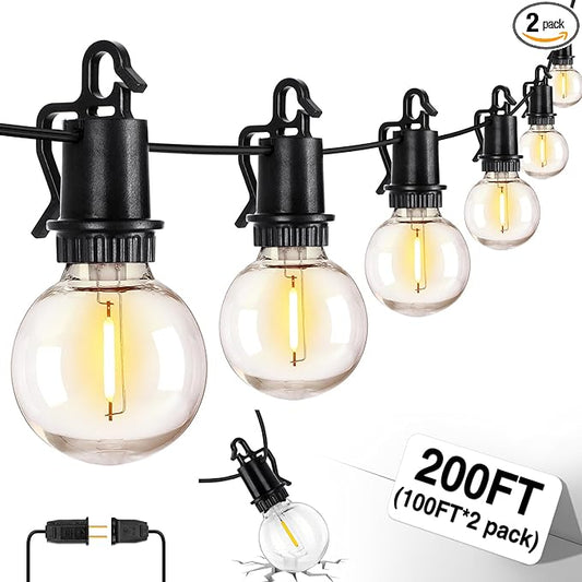 ZJOJO 200FT Outdoor String Lights, G40 Globe Outdoor Lights with 100 Shatterproof LED Bulbs (6 Spare), 2700K Hanging Waterproof Patio Light, Connectable String Lights for Outside Backyard Porch Party ZJOJO