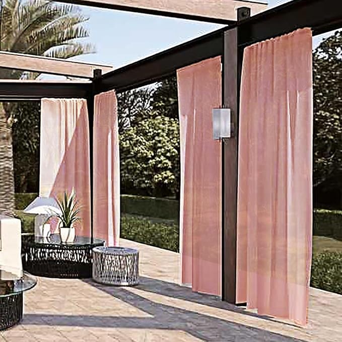 SpaceDresser Waterproof Outdoor Sheer Curtains for Patio - 2 Panels Rod Pocket Indoor Voile Sheer Curtain for Living Room,52W x 84L inch, Blush SpaceDresser