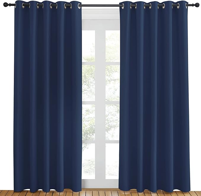 NICETOWN Blackout Navy Curtain Drape for Windows 84" Long - Room Darkening Energy Saving Thermal Insulated Solid Grommet Window Treatment for Living Room (Navy, 1 Panel, 66 by 84-Inch) NICETOWN