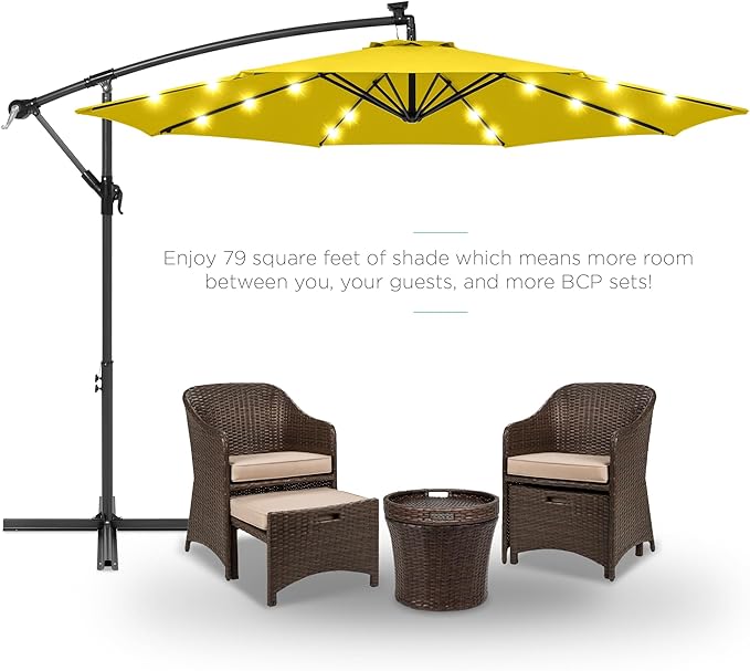 Best Choice Products 10ft Solar LED Offset Cantilever Hanging Market Patio Umbrella, 8 Sturdy Ribs, Easy Adjustment - Yellow BestChoiceProducts