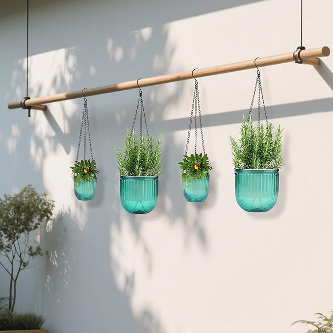 4 Pack Self Watering Hanging Planters with Drainage Holes –Hanging planters for Indoor Plants, Flowers, Succulents – Lightweight, Durable Hanging Baskets Green Rootora