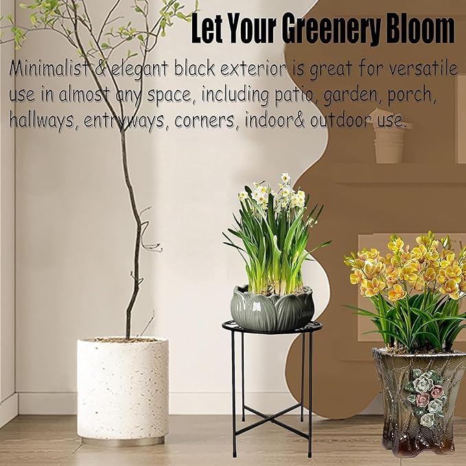 Plant Stand, 2 Pack Round Plant Stands Indoor Outdoor, Retro Design 15'' Tall Plant Stand, Rust-proof Coated Metal Plant Pot Stand Flower Stands for Indoor Plants Patio Garden Home Decor Black ZEECER