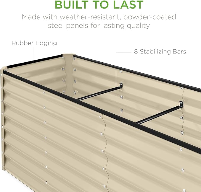 Best Choice Products 8x2x2ft Outdoor Metal Raised Garden Bed, Rectangular Deep Root Planter Box for Vegetables, Flowers, Herbs, and Succulents w/ 239 Gallon Capacity - Beige BestChoiceProducts