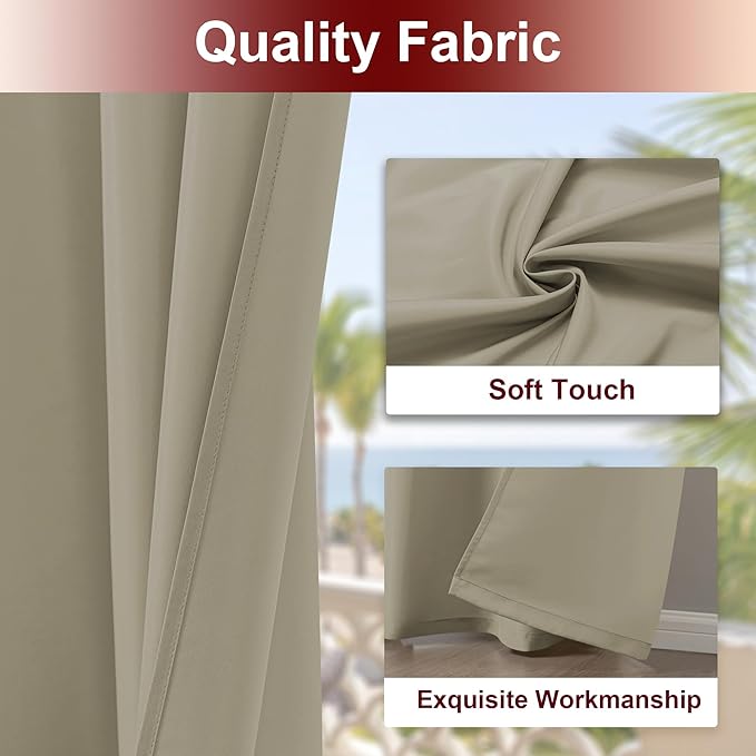 HolidayIdeas Grommet Outdoor Curtains for Patio Waterproof 8 Pcs All Weather Balcony Outside Curtains for Apartments, Gazebo, Pergolas, Porch, 54x84 Inch, Taupe HolidayIdeas