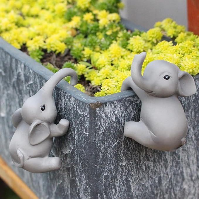 2-Piece Set Elephant Pot Huggers for Planters, Climbing Elephants Flower Pot Hugger, Hanging Plant Decorations for Pots, Cute Plant Pot Decorations for Home Garden Patio Fence Lawn Yard (Elephant) Pujipu