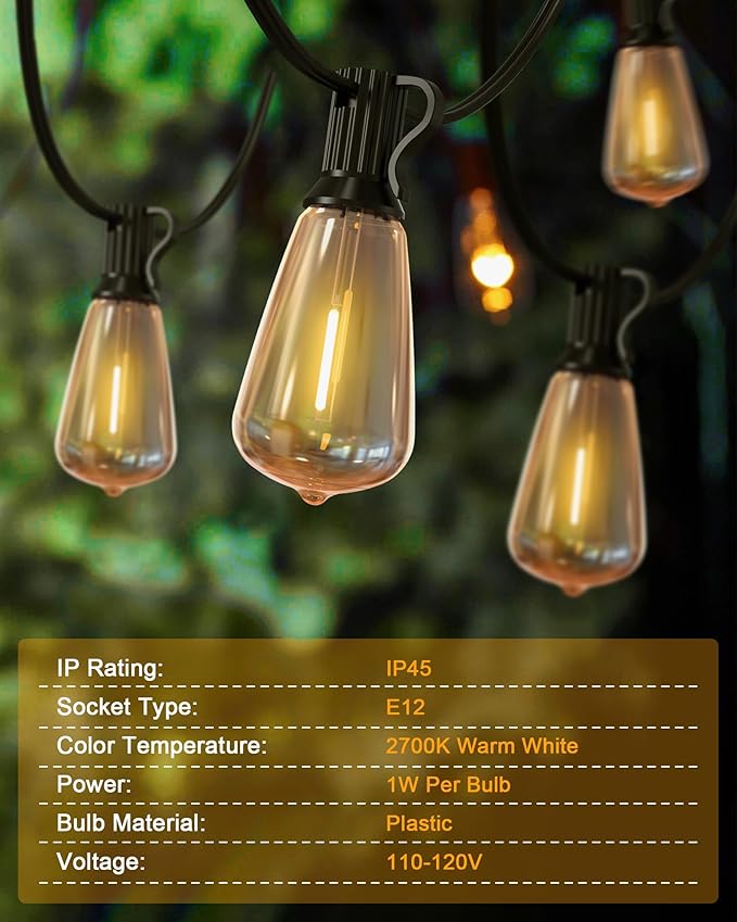 Outdoor String Lights Waterproof, 100FT (50FT 2Pack) Patio Lights Outdoor with 54 ST38 Edison Bulbs (4 Sqare), Hanging Lights with Plug in Cord for Porch, Backyard, Bistro, Garden, 2700K Doukedge