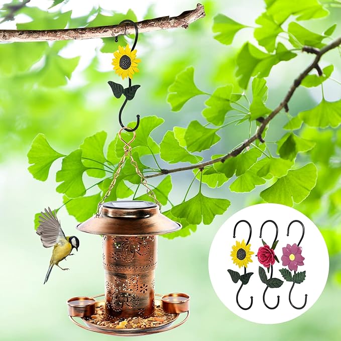 S Hooks for Hanging Plants, Set of 3 Black Metal Plant Hangers, Beautiful and Vivid Plant Hook for Garden Planters, Flower Baskets, Pots, Bird Feeders Outdoor Indoor Kitwinney