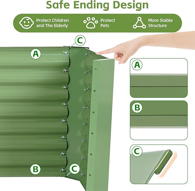 4x2x2ft Raised Garden Bed - Galvanized Deep Root Planter Boxes Outdoor with Wing Nuts and Safety Edges for Gardening Vegetables, Flowers, Herbs, Succulents - Olive Green GoCampDirect