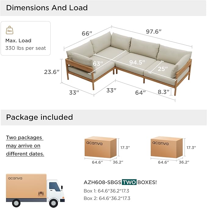 Acanva Modern Outdoor Patio Furniture Set, All-Weather Aluminium Conversation Sectional Sofa with Thick Cushions for Backyard, Garden, Porch, 4 Seats, Beige acanva