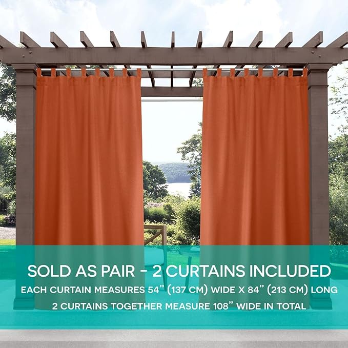 Exclusive Home Cabana Solid Indoor/Outdoor Light Filtering Hook-and-Loop Tab Top Curtain Panel Pair, 54"x84", Mecca Orange Exclusive+Home