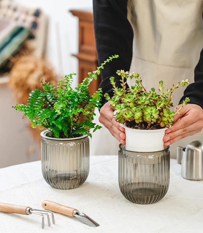 Josteve 4.5 Inch 2 Pcs Self Watering Hanging Planter Indoor Plant Pots Drainage Holes, Outdoor Small Hanging Planters Flower Pot Basket, Visible Water Level, Plant Hanger Home Decor, Gardening Josteve