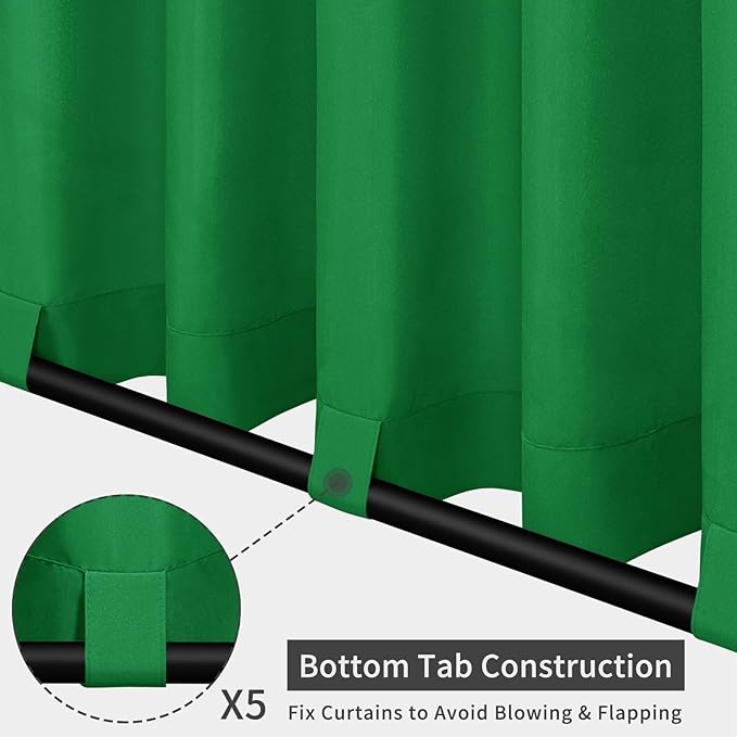 Easy-Going Outdoor Patio Curtains Detachable Tab Top Windproof Weatherproof Curtain for Cabana, Porch, Pergola and Gazebo, Tab Bottom Drape, 2 Panels, 110W x 108L inch, Green Easy-Going