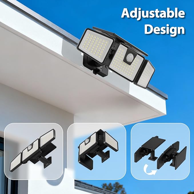 INCX Solar Motion Sensor Lights Outdoor, 3 Heads Security Lights Solar Powered, 156 LED Flood Light Motion Detected Spotlight for Patio Yard Garage Entryways, IP65 Waterproof 1 Pack INCX