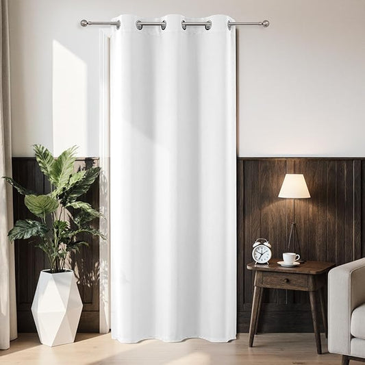 Joydeco Blackout Door Curtain for Doorway Privacy 90 Inches Long, Grommet Closet Curtain for Open Closet, Room Divider for Bedroom Living Room (Pure White 52Wx90L, 1 Panel) JOYDECO