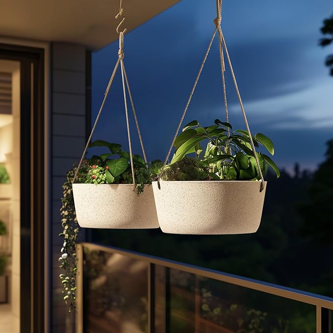 La Jolie Maison Large Hanging Planters - 12 Inch Outdoor Flower Pots, Hanging White Planters Set of 2 LaJolieMaison
