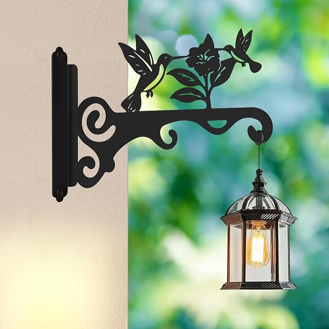Elegant Bird Pattern Wall Hooks - 10/12/14 Inch Metal Plant Hangers for Indoor & Outdoor - Rust-Resistant Bracket for Plants, Feeders, Chimes, Lanterns (4, Black, 10 inch) mekpiwu