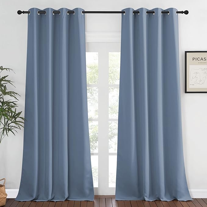 NICETOWN Extra Long Room Darkening Drape - (W52 x L108, Stone Blue, Sold as 1 Panel) Window Treatment Light Blocking Privacy Curtain Panel for Living Room NICETOWN