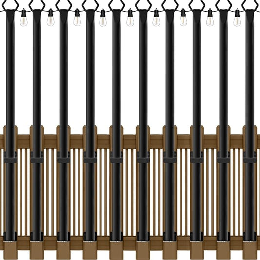 AILBTON 10 Pack 5Ft String Light Poles,Light Poles for Outside String Lights,Outdoor Light Poles with Fence Bracket,Metal Pole Stand for Patio,Backyard,Deck AILBTON