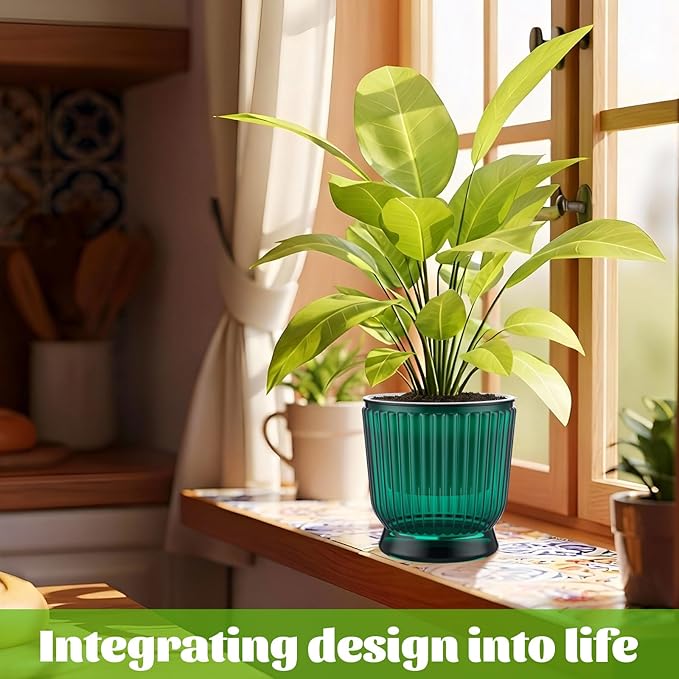 Set of 6 Self Watering Plant Pot 3 Sizes Plastic Double Layer Self Watering Flower Pot with Multi Mesh Drainage Holes Wicking Reservoir for Indoor Outdoor Garden Plants(Green) Rootora