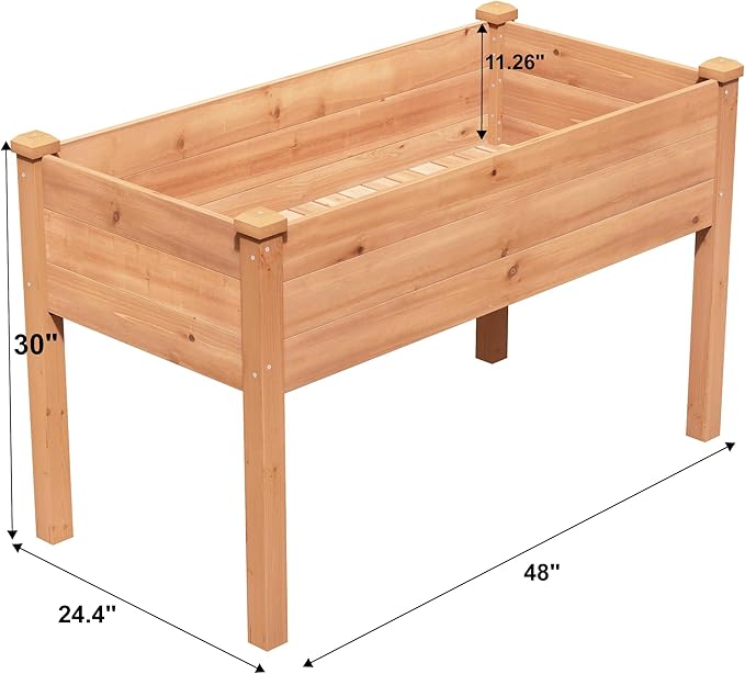 BIRASIL Outdoor Raised Garden Bed, Wood Planter Box for Vegetable Flower, Elevated Reinforced Large Garden Planters Boxes for Backyard Patio Gardening Balcony (48”L, Brown) BIRASIL