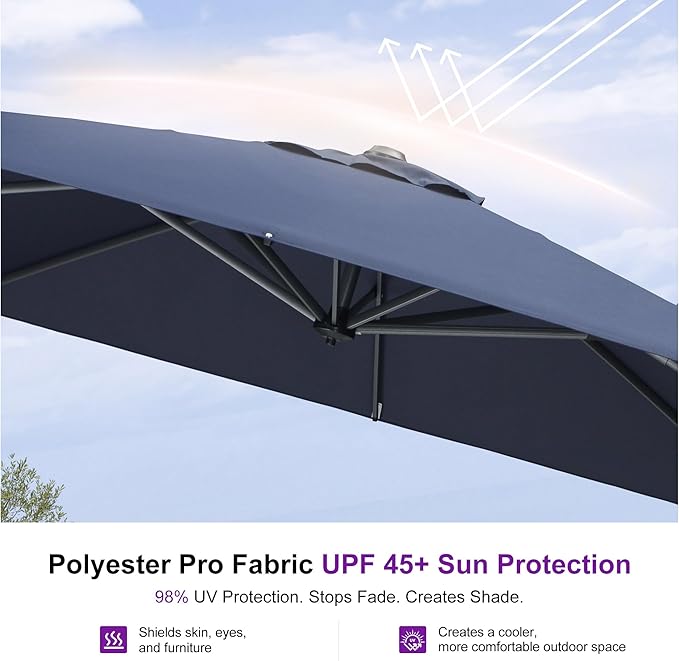 PURPLE LEAF 8 Feet Patio Umbrella Outdoor Cantilever Square Umbrella Aluminum Offset Umbrella with 360-degree Rotation for Garden Deck Pool Patio, Navy Blue PURPLELEAF