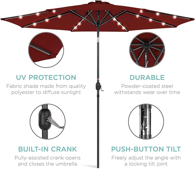 Best Choice Products 10ft Solar Polyester LED Lighted Patio Umbrella w/Tilt Adjustment and UV-Resistant Fabric BestChoiceProducts