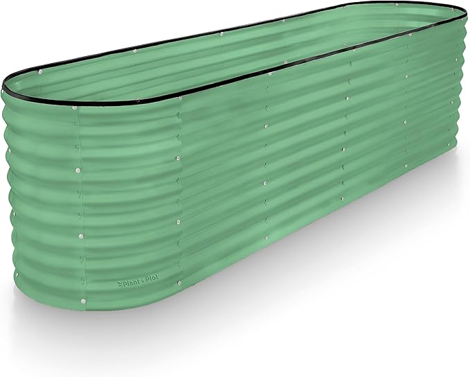 Plant & Plot Galvanized Raised Garden Beds Outdoor // 8×2×2 ft Planter Raised Beds for Gardening, Vegetables, Flowers // Large Metal Garden Box (Light Green) // Patented Tool-Free Design PlantPlot
