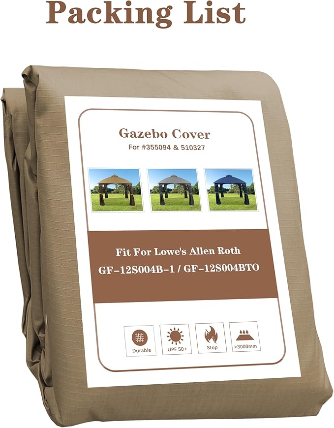 SCOCANOPY Beige Ripstop Replacement Top for Lowe's Allen Roth 10X12 Gazebo Model #GF-12S004B-1/ GF-12S004BTO SCOCANOPY