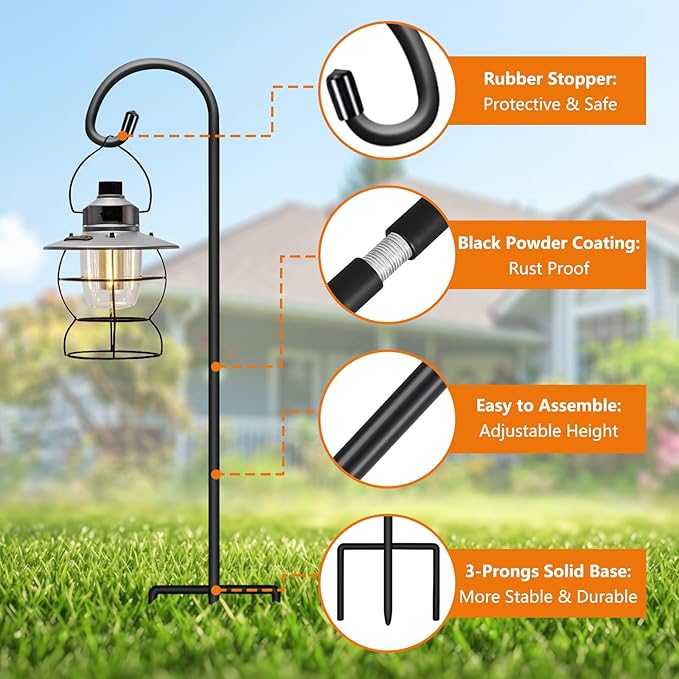 Gtongoko 24 Inch Shepherds Hooks for Outdoor 8 Pack Adjustable Garden Hooks for Hanging Plants, Lanterns, Bird Feeders, Solar Lights, Mason Jars, Weddings Decor, Adjustable, Black Gtongoko