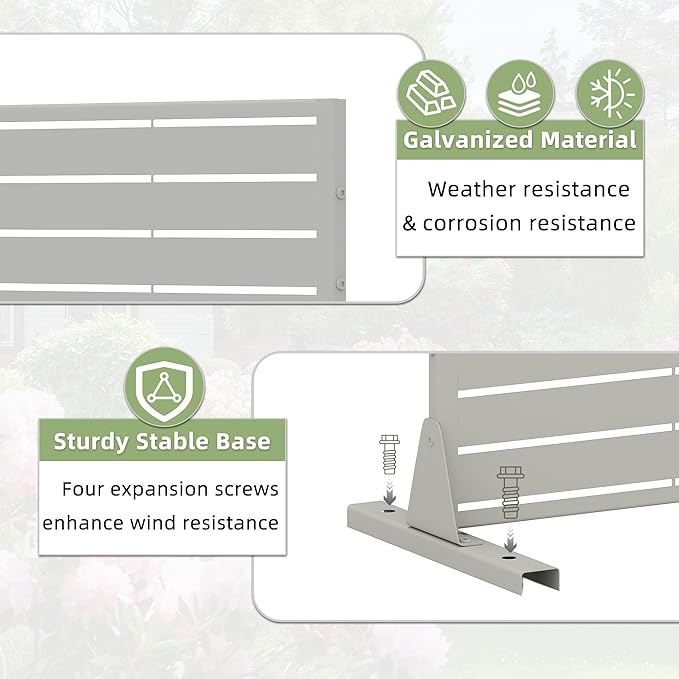 Casaphoria Metal Privacy Screen Outdoor, 72" H x 47" W Freestanding Decorative Privacy Screen for Patio Deck Balcony Garden with Stable Base, Grey-Louvered Casaphoria
