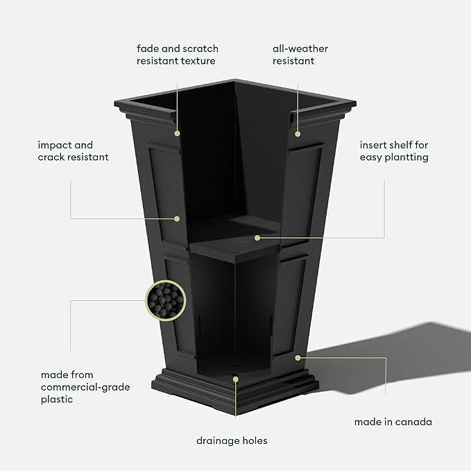 Veradek Brixton Series Tall Planter - Large Outdoor Planter for Front Porch/Patio | Crack-Resistant Plastic for All-Weather Use | Classic Estate Design for Tall Plants, Flowers, Trees VeradekOutdoor