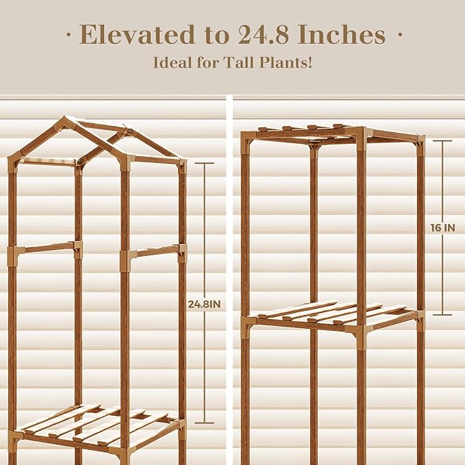 Bamworld Tall Plant Stand Indoor Outdoor Corner Plant Shelf Hanging Plant Holder Wood Flower Stand Plant Decor for Living Room Garden Balcony Patio Bamworld