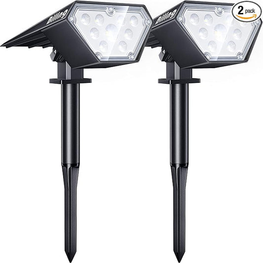Biling Solar Spot Lights Outdoor, 2-in-1 Solar Landscape Lights 12 LED Bulbs Solar Powered IP67 Waterproof Adjustable Wall Light for Patio Pathway Yard Garden Driveway Pool - White（2pack） biling