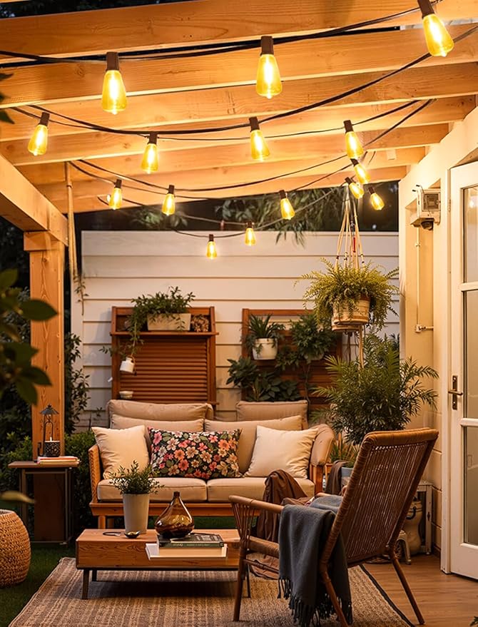 50FT(2x25FT) Outdoor String Lights, Patio Lights with 20+2 LED Dimmable Waterproof ST38 Vintage Shatterproof Bulb for Bistro Cafe Fence, Brown Larkvue