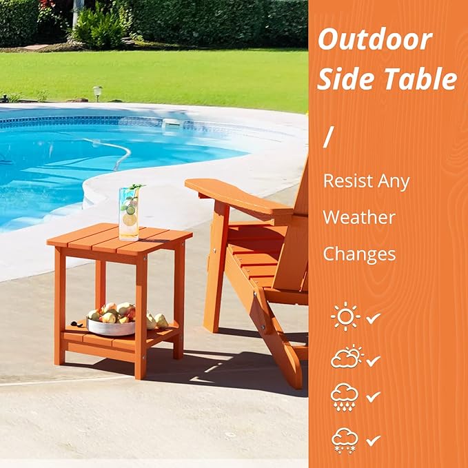 LUE BONA Adirondack Outdoor Side Table, 2-Tier Orange HDPS Patio End Table Weather Resistant, Morden Side Table for Patio, Pool, Porch LUEBONA