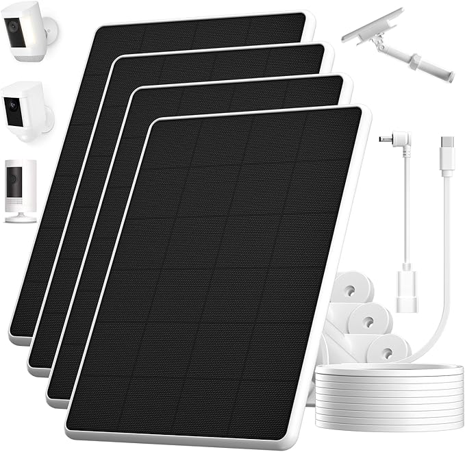 6W Solar Panel for Ring Spotlight Cam Battery & Stick Up Cam Battery, High-Efficiency Solar Charger with 360° Adjustable Retractable Bracket & 10ft Cable (4 Pack) Rootora