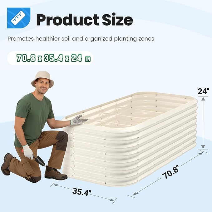 Quictent Galvanized Raised Garden Bed Kit, 6x3x2 ft Oval Metal Planter Box Tall for Vegetables Outdoor Backyard, Strengthened by Crossbar, Beige QUICTENT