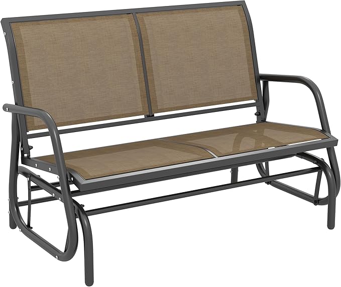 Outsunny 2-Person Outdoor Glider Bench, Patio Double Swing Rocking Chair Loveseat w/Powder Coated Steel Frame for Backyard Garden Porch, Light Mixed Brown Outsunny