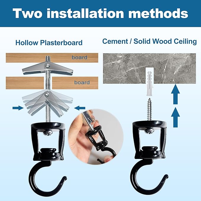 ONIKK Ceiling Hooks for Hanging Plants (6 PCS Black), Heavy Duty Metal Plant Hooks, Screw in Hooks for Hanging Birdfeeders, Lamps, Planters, Indoor Outdoor Wall Baskets Hooks up to 33 lbs ONIKK